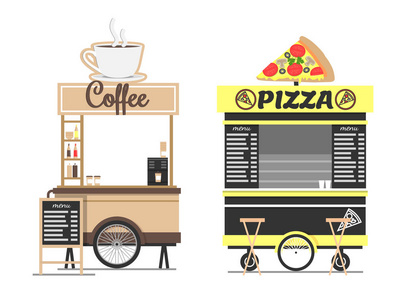 咖啡和比萨饼店模型查出的白色图片
