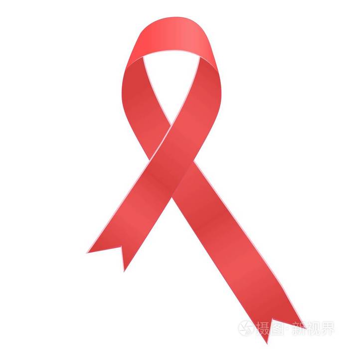 逼真的红丝带, 世界艾滋病日符号, 12月1日, 矢量插图在白色隔离