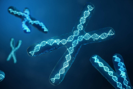 3d 插图 X 染色体携带基因编码的 Dna。遗传学概念, 医学概念。未来基因突变在生物层面改变基因编码