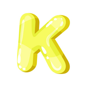 k 黄色光泽明亮的英文字母, 儿童字体矢量插图白色背景照片