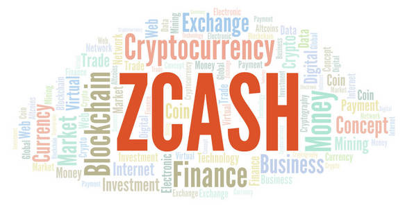 Zcash 货币硬币字云。只用文字制作的文字云