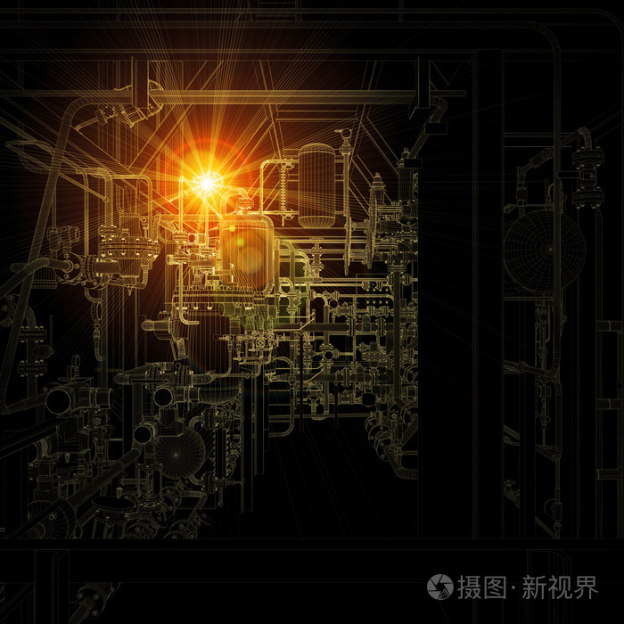 线框工业设备 明亮的光与暗背景照片 正版商用图片0861uh 摄图新视界
