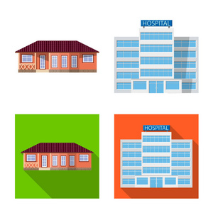 建筑物和前面图标的孤立对象。股票的建筑物和屋顶矢量图标集