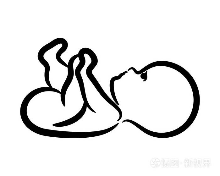 轮廓新生婴儿躺在后面, 孤立的向量插画-正版商用图片0865hm-摄图新