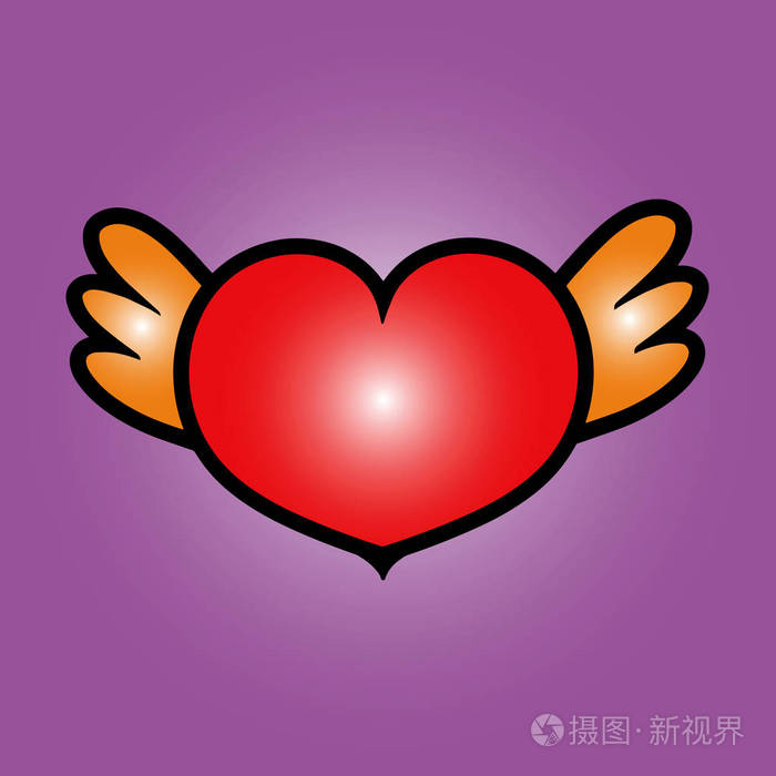 带翅膀的心.平面样式矢量图