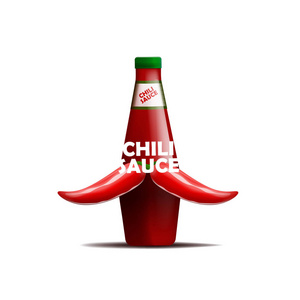 用辣椒的胡须 Realictic 的辣椒酱瓶的矢量插图。在白色背景上被隔离