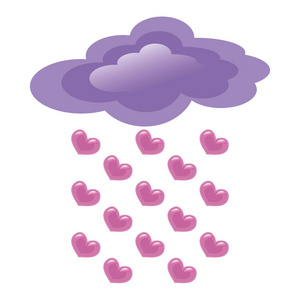 浪漫的爱情 conposition 的粉红色的心雨和紫色的云彩