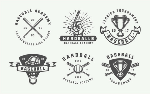复古棒球运动标志, 徽章, 标记, 标志, 标签
