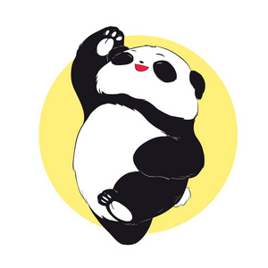 卡通风格的快乐可爱的熊猫.矢量手绘插图照片