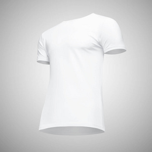 空白模板男士白色 t恤短袖, 前视图半翻转自下而上, 在灰色背景与修剪路径隔离。设计与印刷的样机概念 t恤
