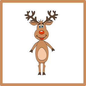 快乐的圣诞鹿红鼻子孤立白色背景矢量插图