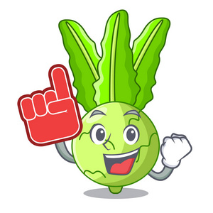 泡沫手指新鲜卷心菜大头菜在吉祥物上照片