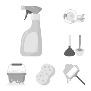 清洁和女仆单色图标集的设计集合。清洗矢量符号库存设备 web 插图