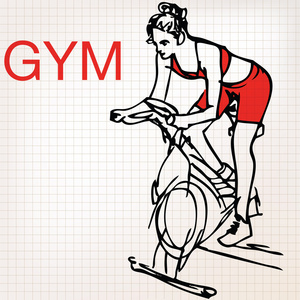 女青年对固定自行车锻炼在 th 的插图