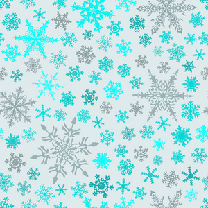 圣诞节无缝图案的雪花, 浅蓝色和灰色的白色背景