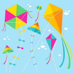 天空中五颜六色的风筝和云彩的向量例证