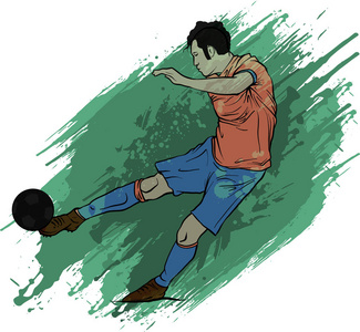 一个足球运动员男子玩踢在剪影查出的白色背景