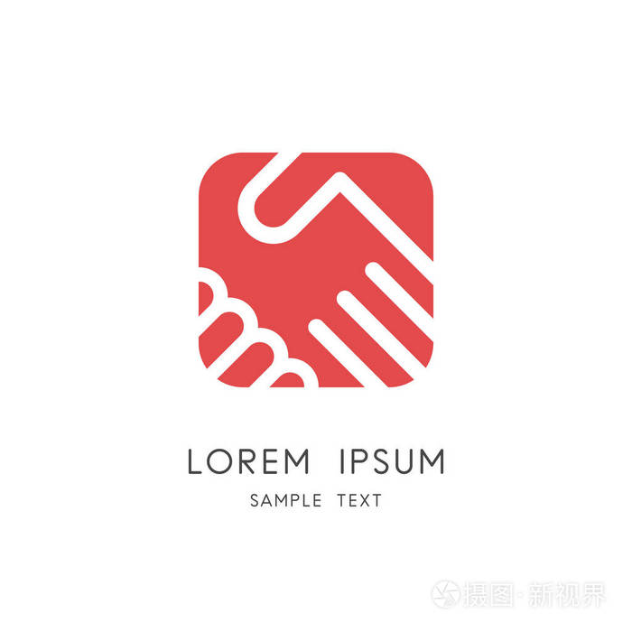 合作商业徽标-两只手做一个交易的红方背景.