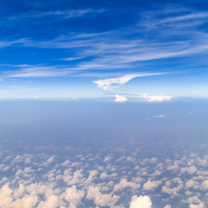 空中飞机窗外的景色美丽多云的天空