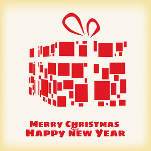 圣诞节和新年快乐, 盒子礼物程式化, 矢量, 模板, 贺卡, 横幅, 孤立, 卡通风格