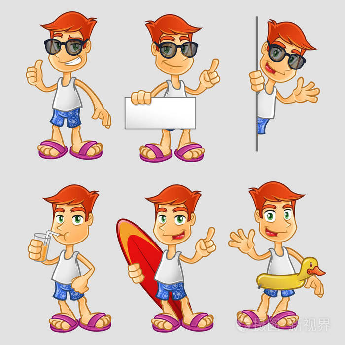 不同造型与暑期要素的卡通人物角色设置
