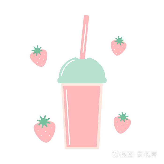 可爱的卡通矢量草莓冰沙