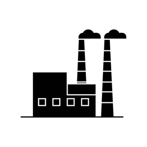工业建筑黑色图标概念。工业建筑矢量符号符号插图