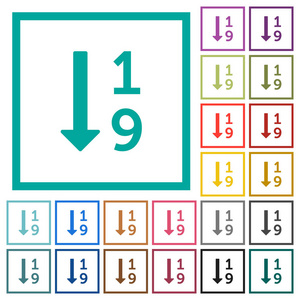 在白色背景上带有象限框的升序编号列表平面颜色图标
