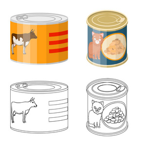 矢量插图的罐头和食物的图标。库存的 can 和包装矢量图标的集合
