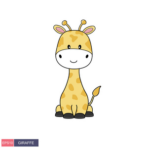 手绘的矢量插图一个可爱的滑稽的长颈鹿。白色背景上的孤立对象。儿童 t恤的设计理念