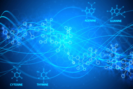 科学概念 Dna 结构分子与原子和神经元在科学背景。3d 渲染