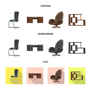 家具和工作图标的孤立对象。家具和家庭股票矢量图的收集
