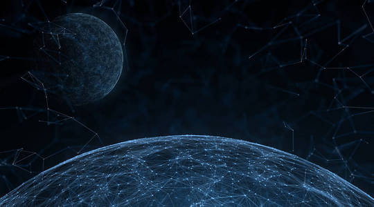 幻想未来的网络空间网络球体与线和点