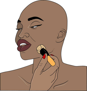 特写的非洲性感大胆的女孩用脸红.