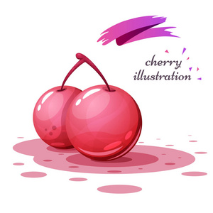 卡通樱桃插图与飞溅果汁