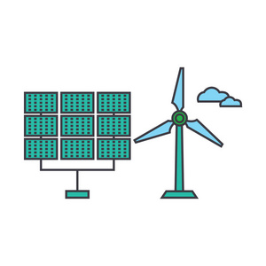 可再生能源线图标概念。可再生能量平面矢量符号, 符号, 插图