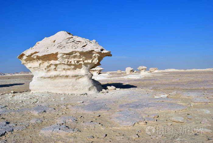 美丽的风景。抽象自然岩层又名雕塑在西部白沙漠, 撒哈拉沙漠。埃及。非洲。阿什Ghorab。蘑菇