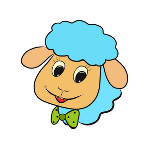 蓝色羊毛和蝴蝶结领带的小快乐羔羊照片