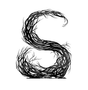 从表上滴下来的水从树的树枝上的艺术字母的字母 s.