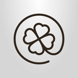 圆形框架中四叶三叶草的黑白简单矢量线艺术符号照片