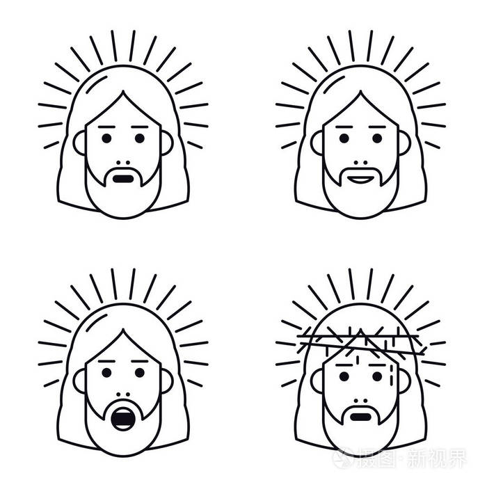 耶稣基督脸平图标插画-正版商用图片088b1d-摄图新视界