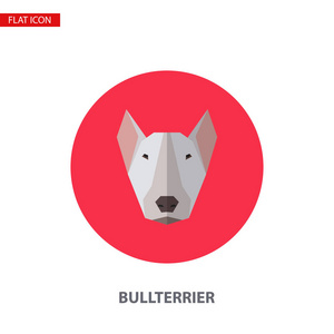 Bullterrier 头矢量平面图标在绿松石圆形背景。可用作徽标象形文字图标图表元素