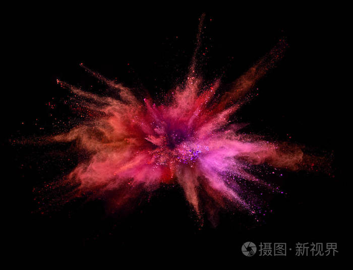 黑色背景有色粉的爆炸