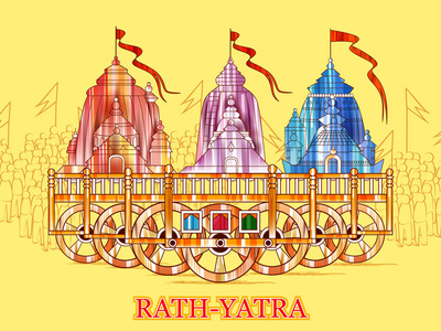 Ratha 巴库勋爵 Jagannath, Balabhadra 和 Subhadra 在战车上