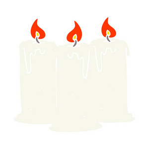燃烧的蜡烛的平面彩色插图