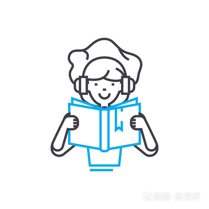 专注于学习矢量细线笔画图标.聚焦学习大纲插图,线性符号,符号概念
