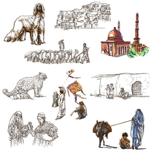 阿富汗 环游世界。手绘插图
