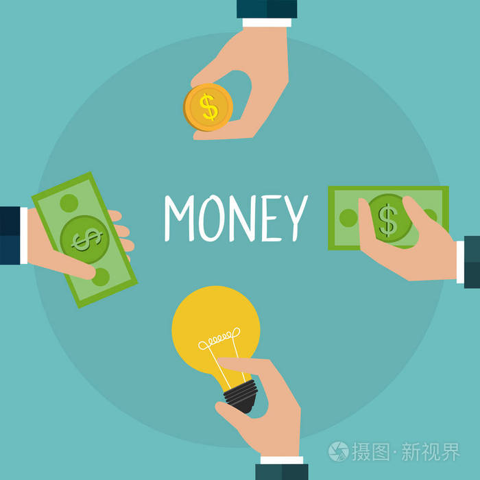 手中的硬币和钞票美元的钱插画-正版商用图片08913q-摄图新视界