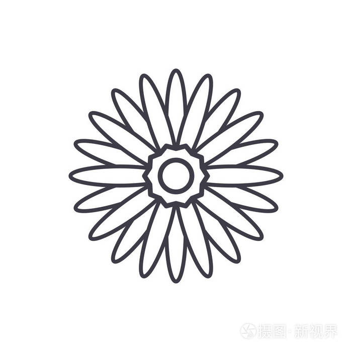 非洲菊花线图标概念非洲菊花平面矢量符号符号插图
