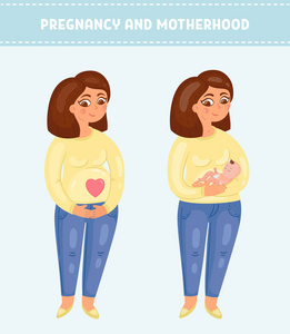 怀孕和母性。可爱的矢量插图